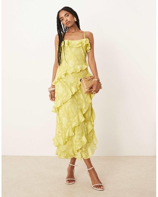 Pretty Lavish Yellow Cross Front Ruffle Midaxi Dress