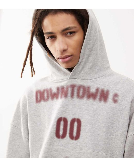 Sudadera Jaspeado De Corte Cuadrado Con Capucha Y Estampado Burdeos De (Parte De Un Conjunto) Collusion de hombre de color Gray