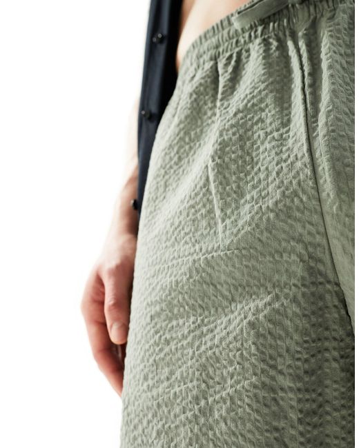 New Look Green Seersucker Shorts for men