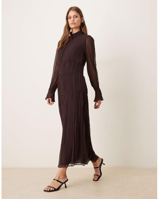 Mango High Neck Long Sleeve Chiffon Tiered Maxi Dress in Natural | Lyst Mango High Neck Long Sleeve Chiffon Tiered Maxi Dress in Natural | Lyst