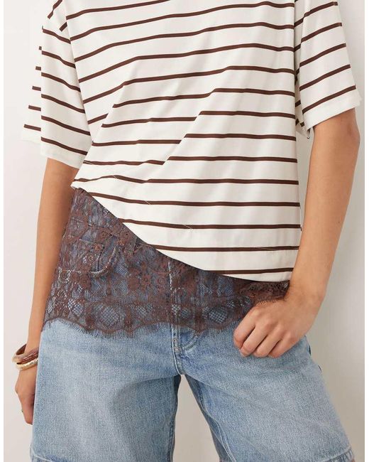 ASOS White Short Sleeve T-Shirt With Lace Hem