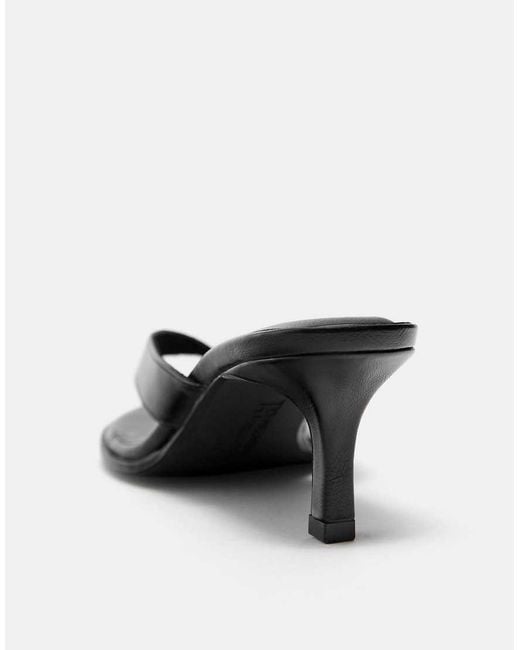 Pull&Bear White Mid Heel Toe Thong Sandals