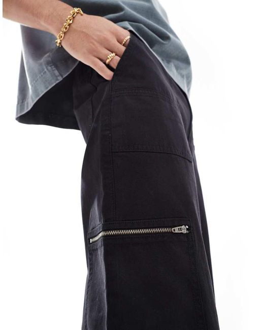 ASOS Baggy Timmermansbroek Met Ritsdetails in het Black voor heren
