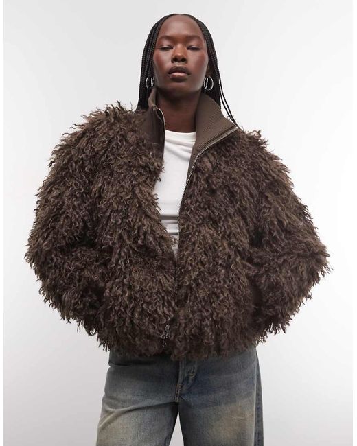 Weekday Brown Boxy Fit Faux Fur Jacket