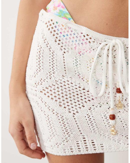 Kulani Kinis White Whipped Crochet Mini Skirt