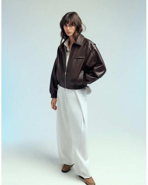Pull&Bear Black Leather Effect Dad Jacket