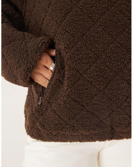 ASOS Brown Quilted Borg Half Zip Through Fleece