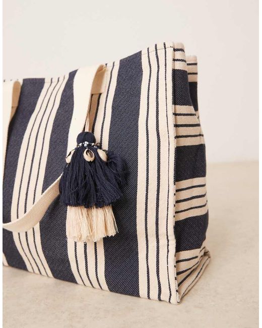 Accessorize Grote Gestreepte Strandtas in het Natural