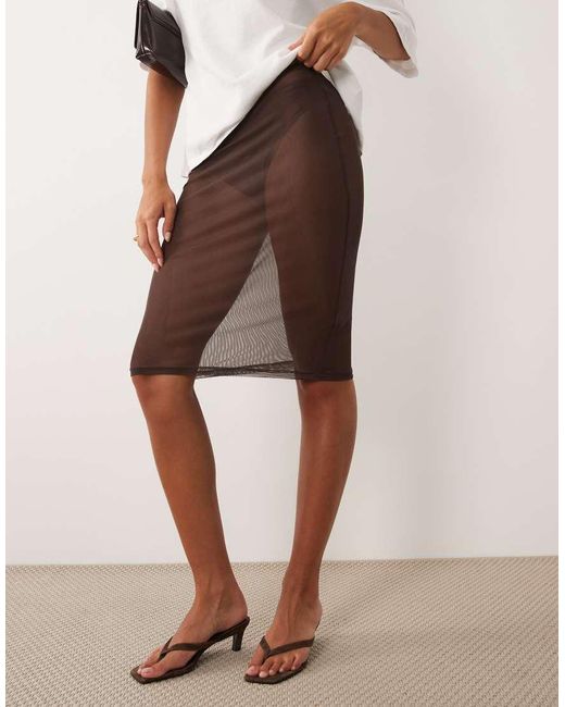 ASOS Red Sheer Mesh Midi Skirt