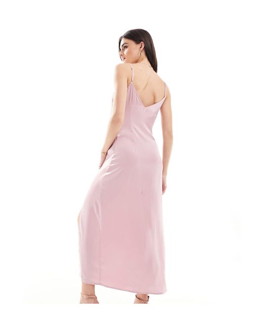 Vila Pink Bridesmaid Satin Ruched Side Maxi Dress
