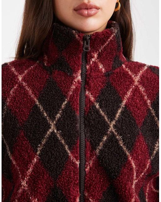ONLY Red Zip Through Teddy Fleece