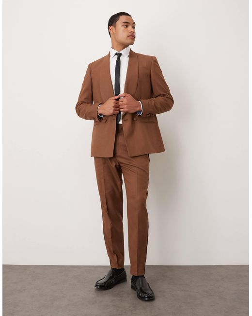 ASOS Brown Cotton Linen Blend Regular Suit Jacket for men