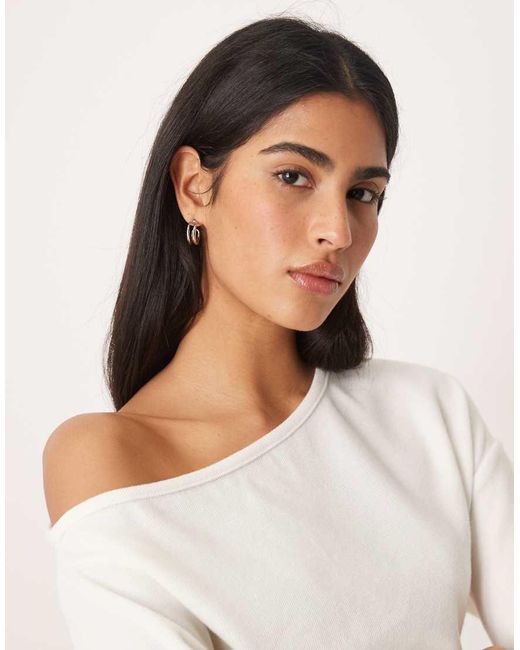 ASOS White Supersoft Touch Off Shoulder Corset Waist Long Sleeve Top