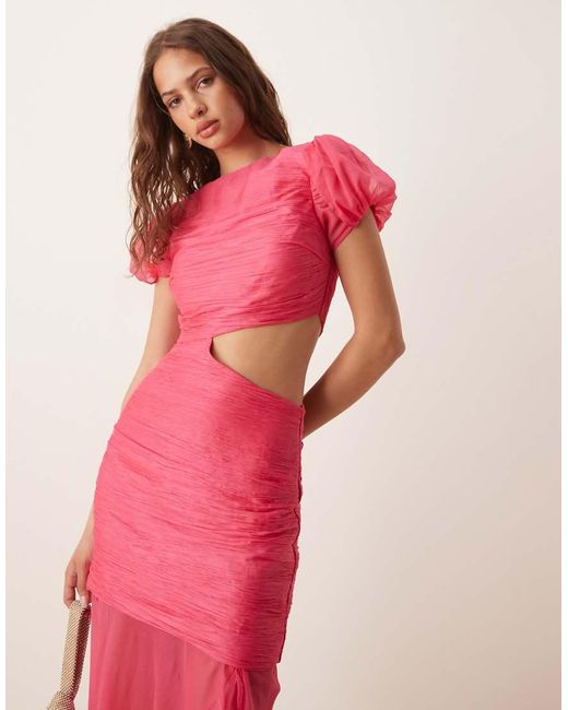 ASOS Pink Ruched Bodice Cut-out Dropped Waist Maxi Dress