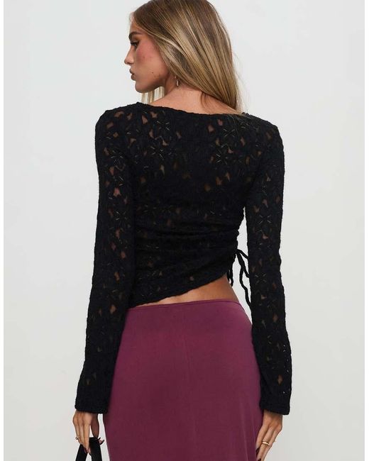 Princess Polly Blue Sensua Lace Ruched Side Long Sleeve Top