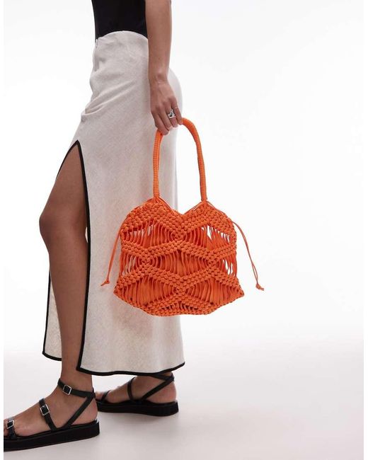 TOPSHOP Red Skyla Crochet Shoulder Bag
