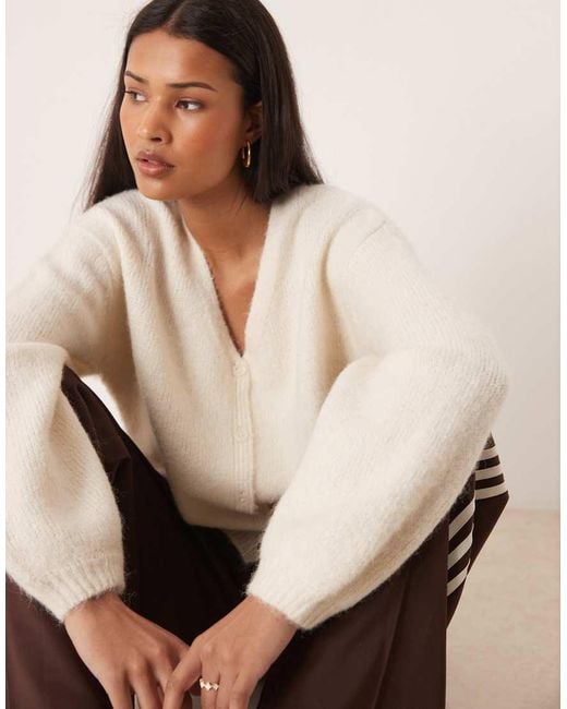 Gina Tricot Natural V Neck Knitted Wool Alpaca Cardigan