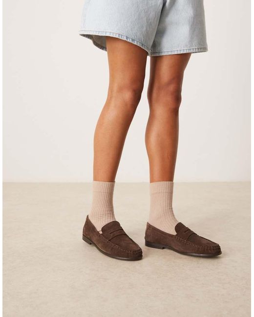 ASOS Brown Mayfair Premium Ruched Loafers