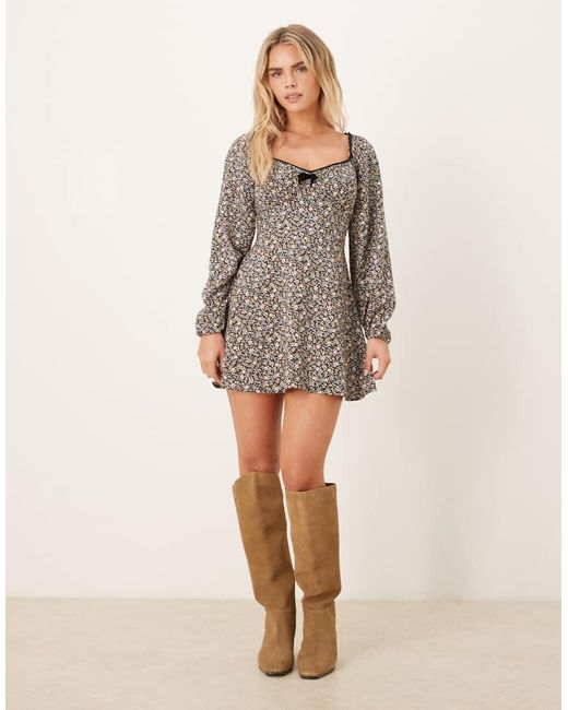 Nobody's Child Petite Gray Lillie Gathered Bust Mini Dress