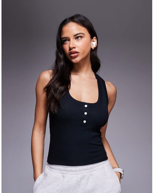 4505 Black Rest Day Ultra Soft Modal Rib Scoop Neck Henley Vest