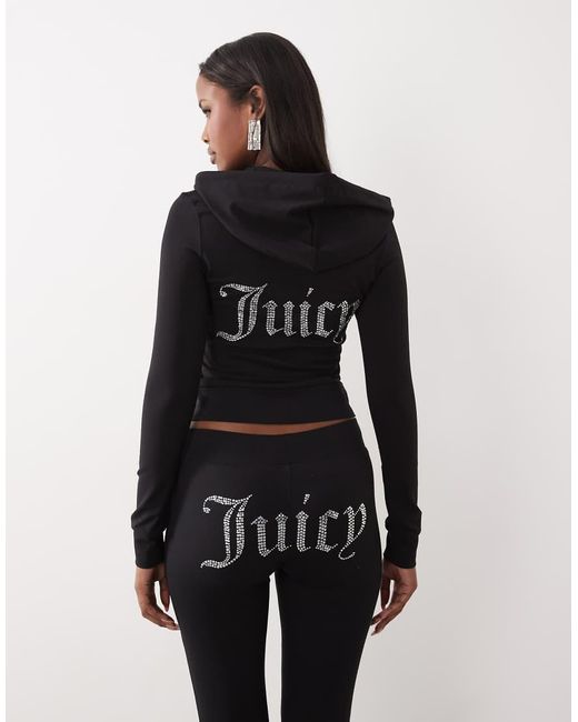 Juicy Couture Black Diamante Logo Detail Zip Through Hoodie
