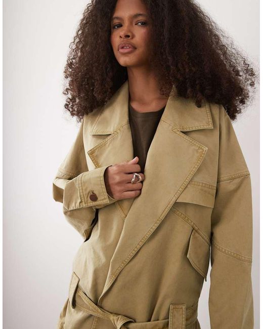 Mango Natural 100% Cotton Belted Short Trench Coat