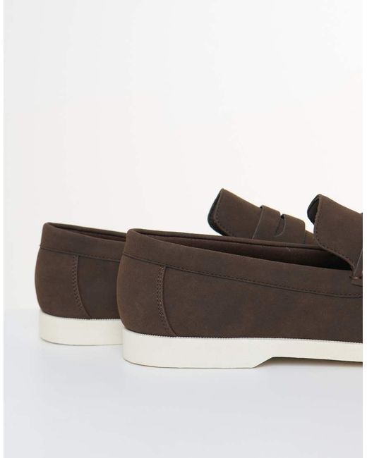 Threadbare Brown Faux Suede Penny Loafers for men