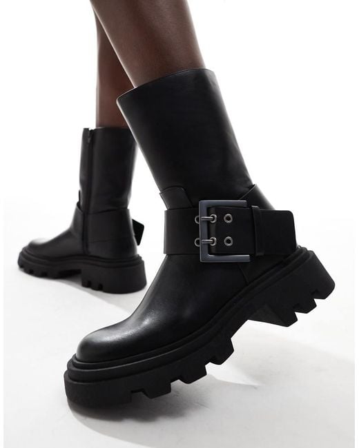 Stradivarius Black Ankle Boot With Buckle Detail