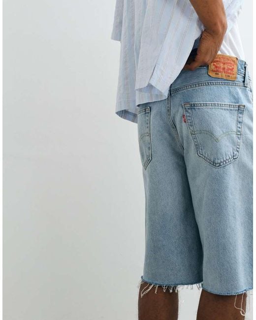 Levi's Blue 469 Loose Fit Denim Shorts With Rips for men