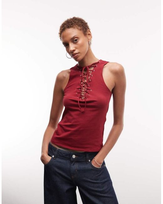 Weekday Red Festival V Neck Strap Detail Top
