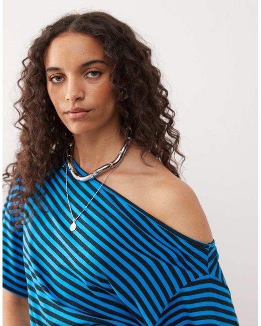 Collusion Blue Off Shoulder Drapey Top