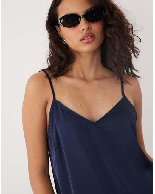 Vila Blue Satin Cami Maxi Dress