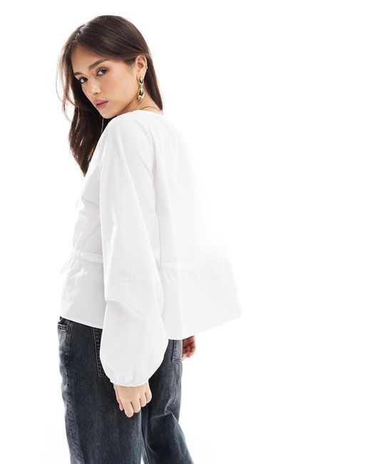 ASOS Blouse Van Popeline Met Taille Met Trekkoord En Cocoonmouwen in het White
