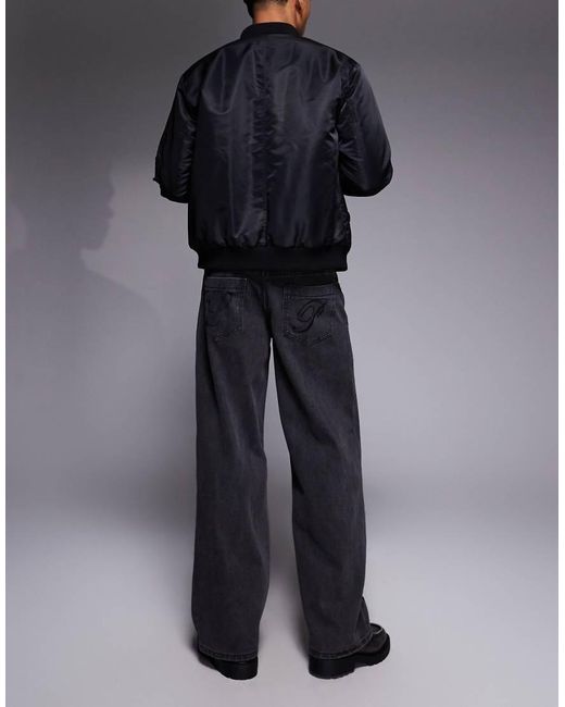 Liquor N Poker Black Onyx Zip Detail baggy Jeans for men