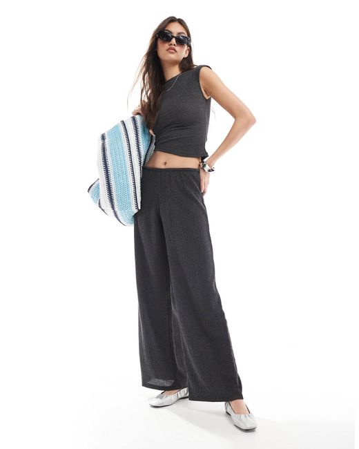 Pull&Bear Gray Textured Asymmetric Hem Top Co-ord
