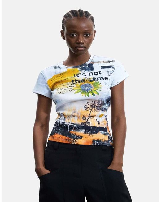 Desigual Blue Printed T-Shirt 100% Cotton