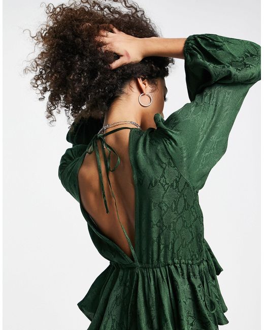 TOPSHOP Snake Jacquard Ruched Waist Jumpsuit in Green Lyst