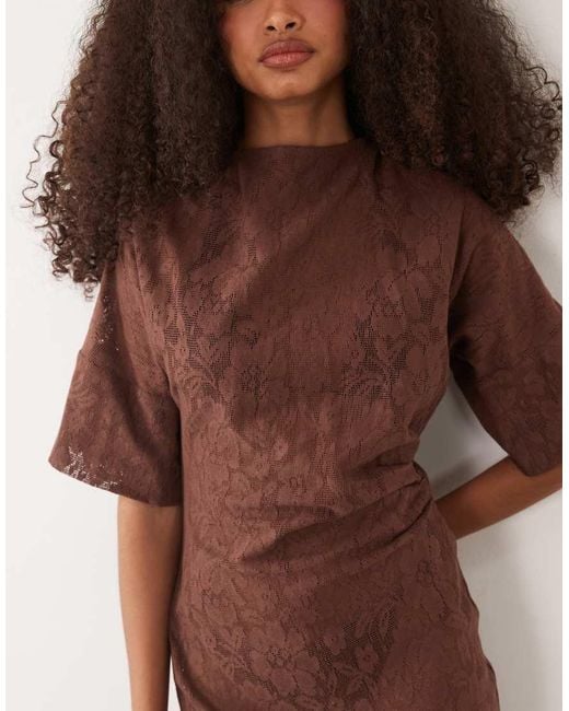 Pretty Lavish Brown Suvi Crochet T-Shirt Maxi Dress