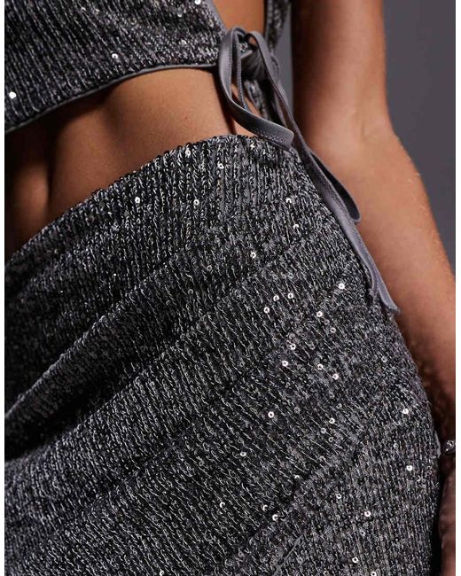 Falda Larga Con Abertura De Lentejuelas De (Parte De Un Conjunto) ASOS de color Gray