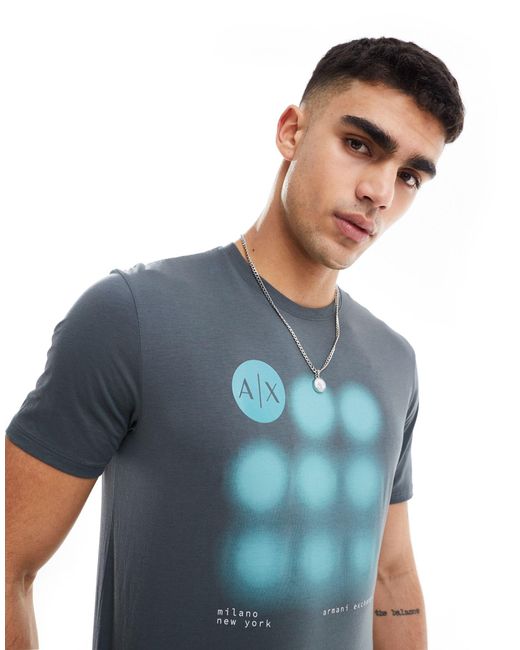 Armani Exchange Blue Blurred Circle Logo Print T-shirt for men