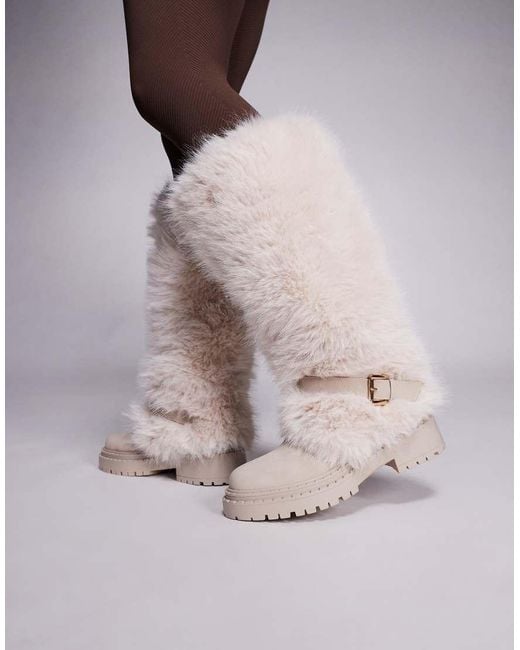 SIMMI Gray Simmi London Reginald Faux-fur Knee Boots With Buckle