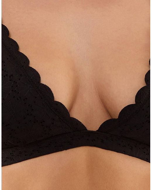 Peek & Beau Black Nikki Broderie Scallop High Apex Bikini Top