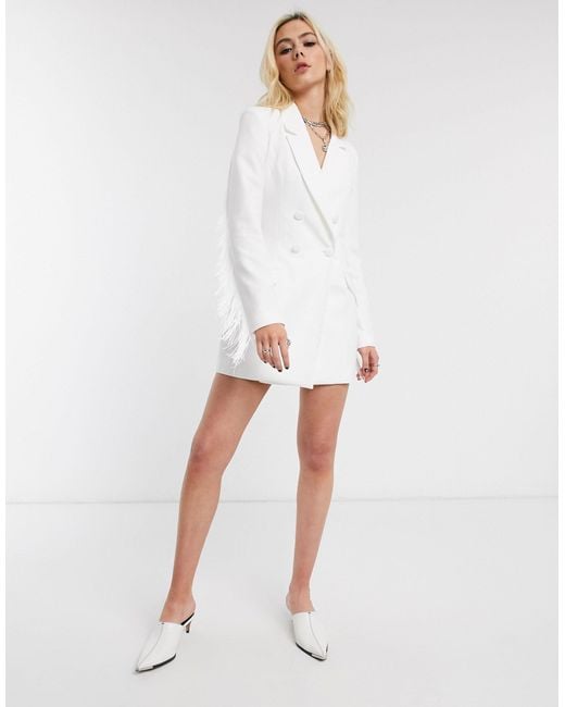 Bershka Double-breasted Blazer With Fringe in White | Lyst Canada