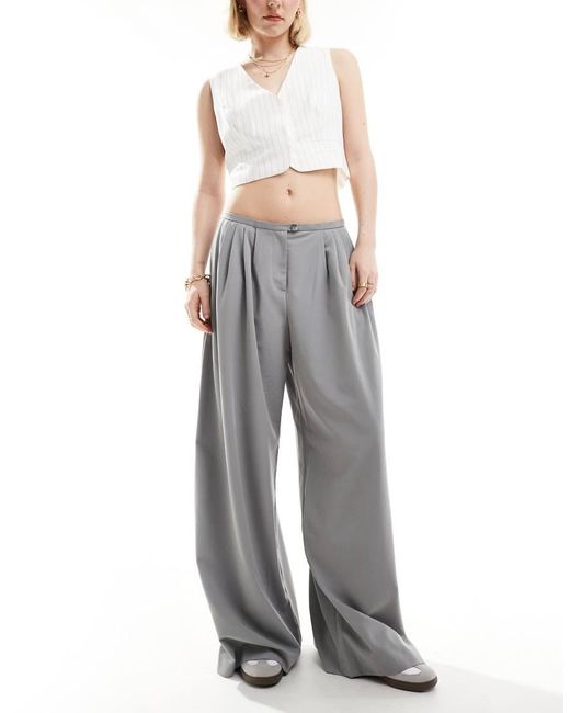 Bershka Gray Minimal Waistband Wide Leg Tailored Trousers Co-Ord