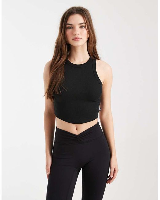 Cotton On Black Active Rib Curved Hem Tank Top