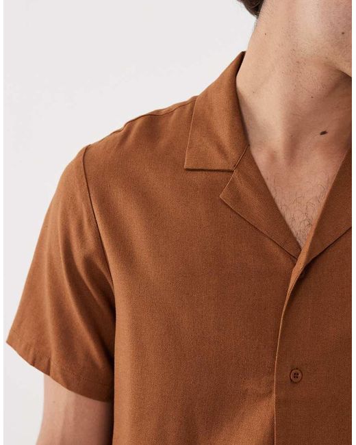 South Beach Brown Short Sleeve Linen Blend Shirt for men