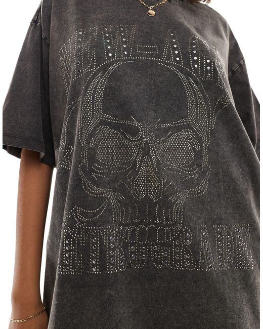 ASOS Gray Oversized T-shirt With Hotfix Skull Rock Graphic