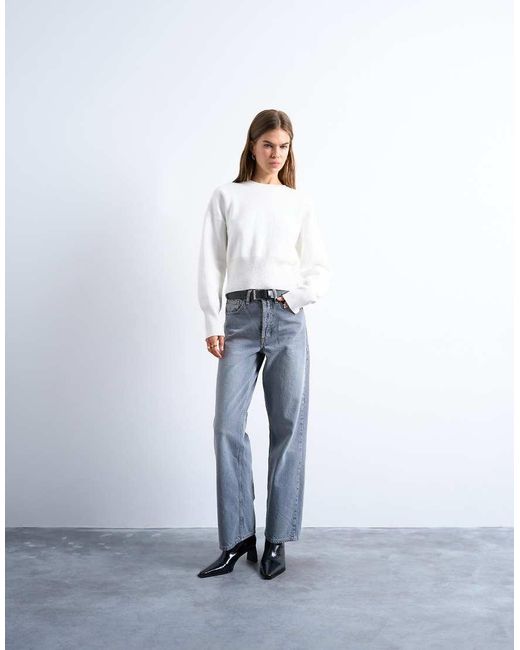 Jersey Blanco Con Cintura Entallada De Punto Compacto De TOPSHOP de color White