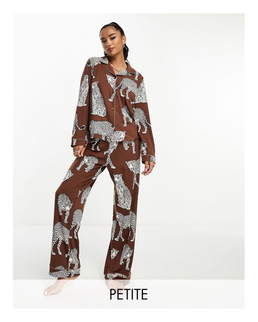 Chelsea Peers White Exclusive Leopard Print Jersey Button Top And Trouser Pyjama Set