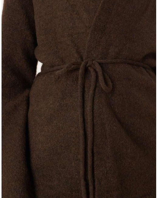 Gina Tricot Brown V Neck Mid Length Knitted Wool Alpaca Wrap Cardigan